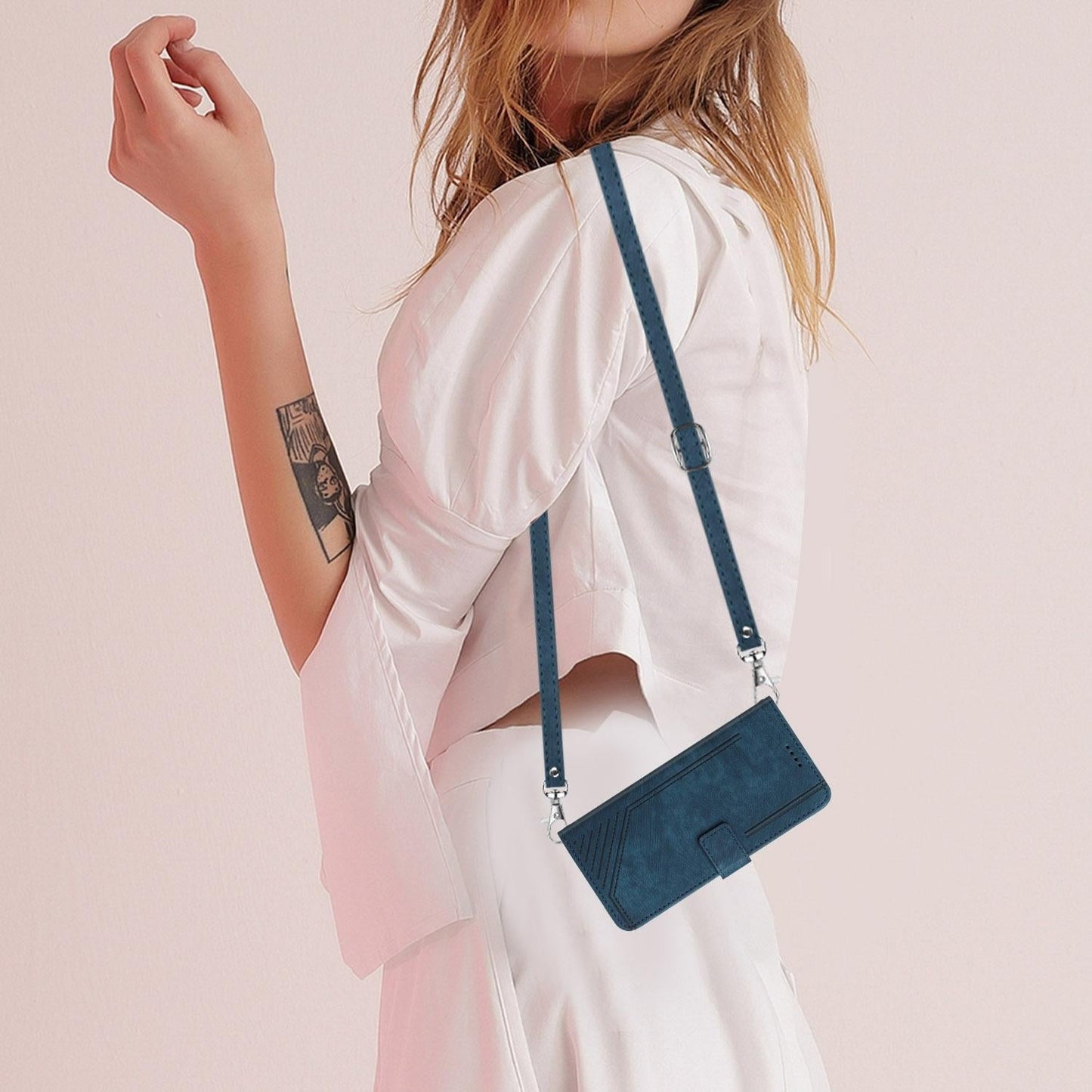 For vivo V50 Skin Feel Stripe Pattern Leather Phone Case with Lanyard(Blue)