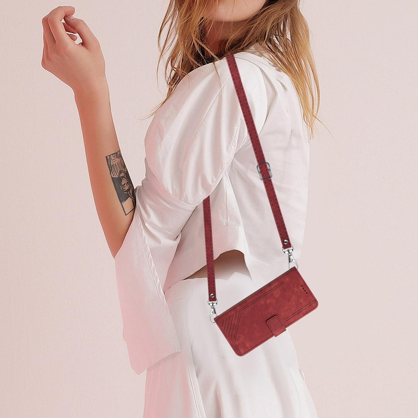 For vivo V50 Lite Skin Feel Stripe Pattern Leather Phone Case with Lanyard(Red)