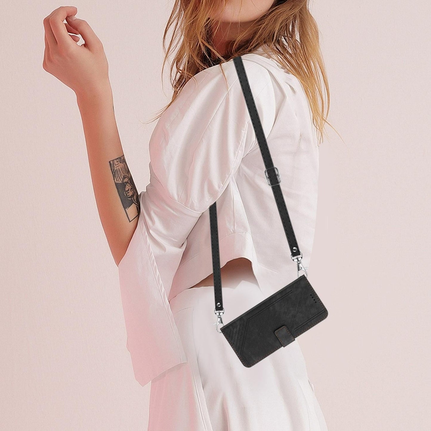 For vivo V50 Lite Skin Feel Stripe Pattern Leather Phone Case with Lanyard(Black)