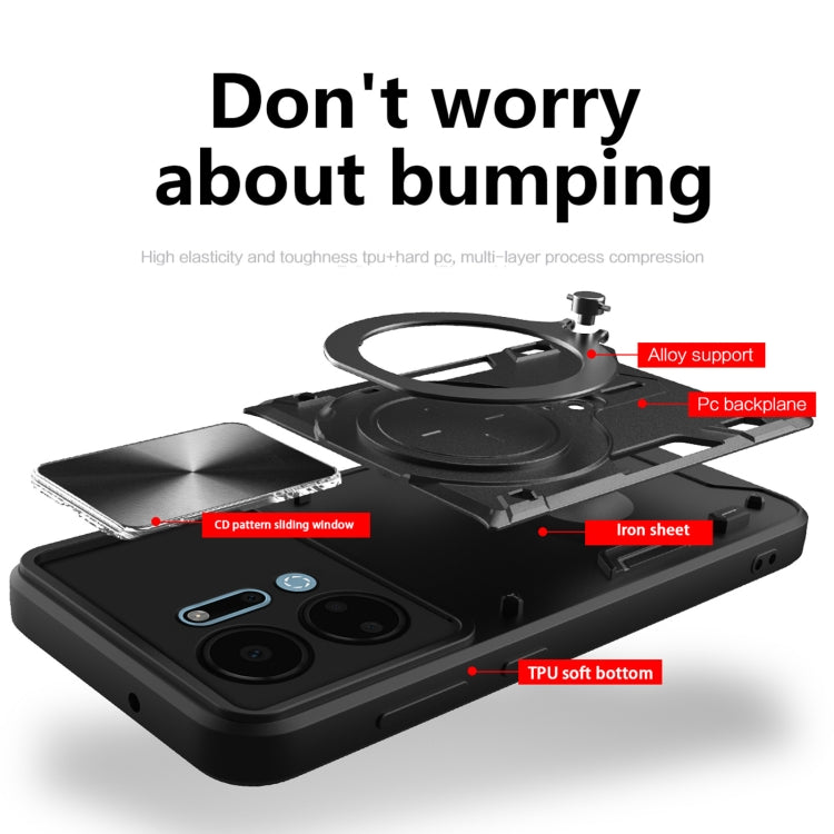 For Honor X7a 4G CD Texture Sliding Camshield Magnetic Holder Phone Case(Pink)