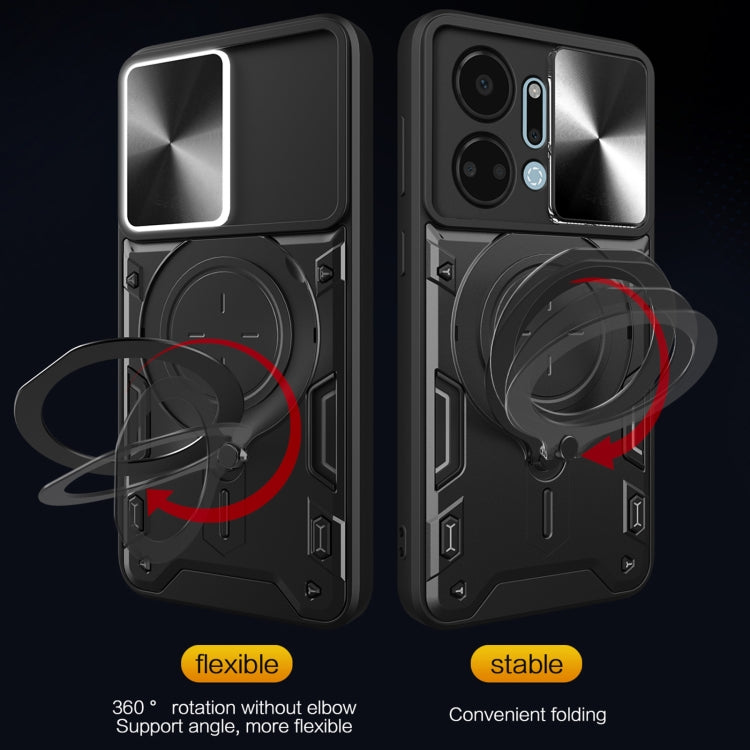 For Honor X7a 4G CD Texture Sliding Camshield Magnetic Holder Phone Case(Black)