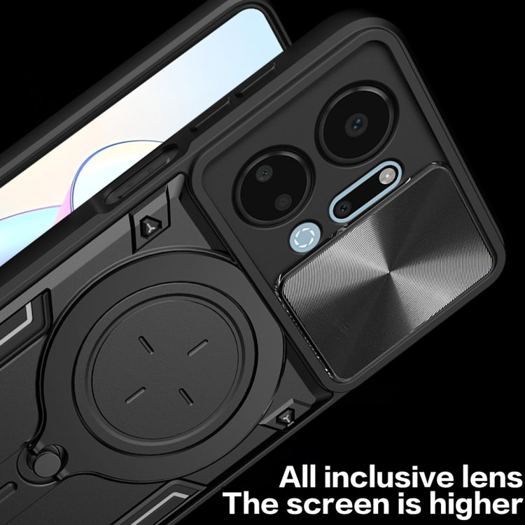 For Honor X7a 4G CD Texture Sliding Camshield Magnetic Holder Phone Case(Silver)