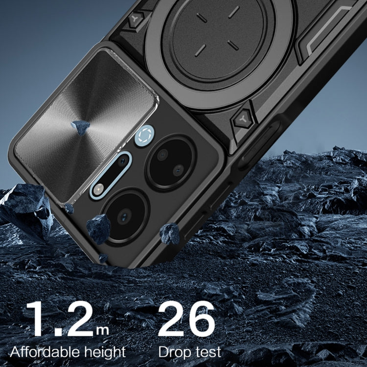 For Honor X7a 4G CD Texture Sliding Camshield Magnetic Holder Phone Case(Silver)