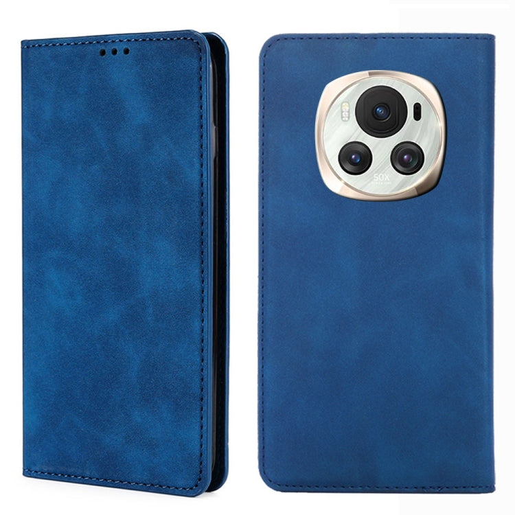 For Honor Magic6 Skin Feel Magnetic Leather Phone Case(Blue)