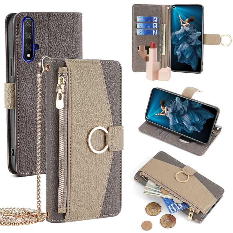 For Honor 20 Crossbody Litchi Texture Leather Phone Case(Grey)