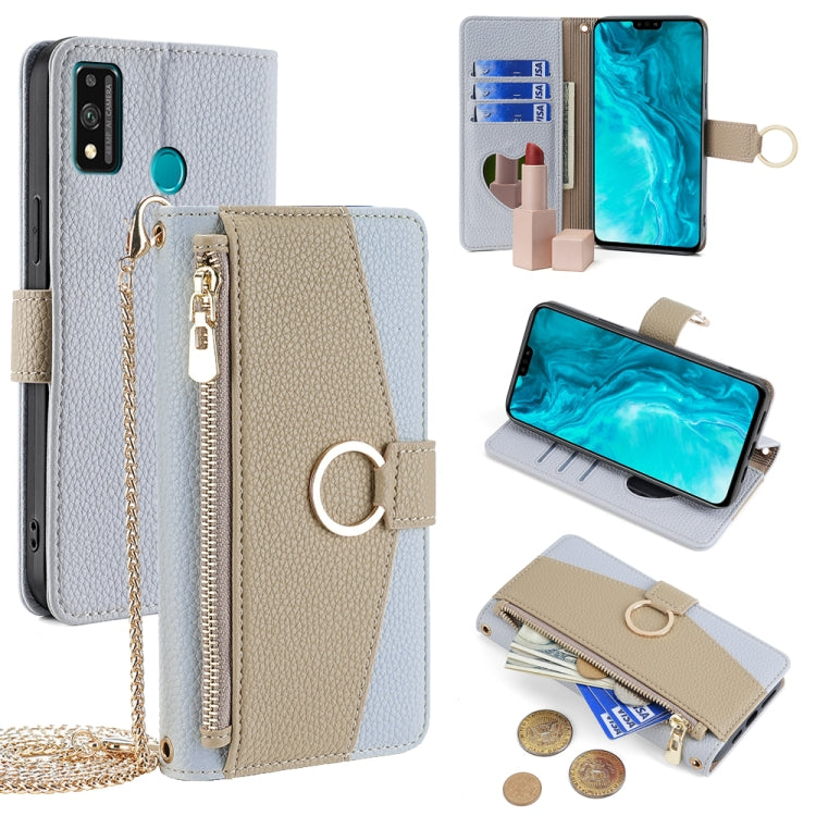 For Honor 9X Lite Crossbody Litchi Texture Leather Phone Case(Blue)