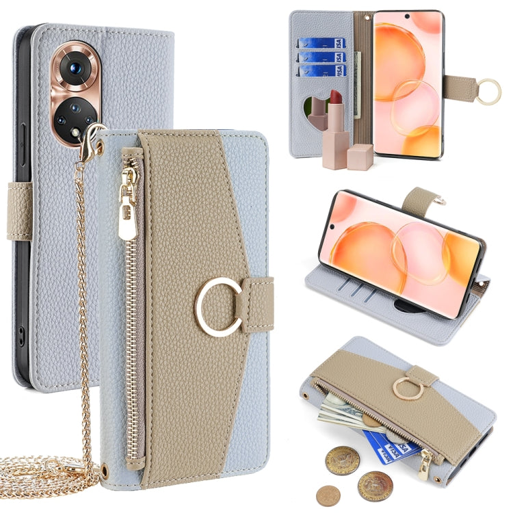 For Honor 50 Crossbody Litchi Texture Leather Phone Case(Blue)