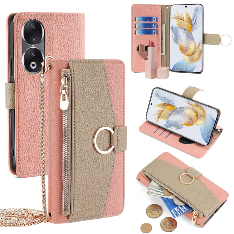 For Honor 90 5G Crossbody Litchi Texture Leather Phone Case(Pink)