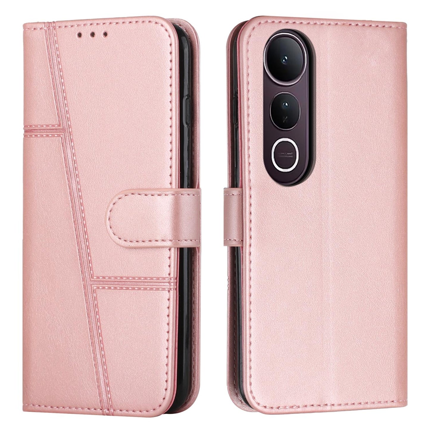 For vivo V50 Lite Stitching Calf Texture Buckle Leather Phone Case(Pink)