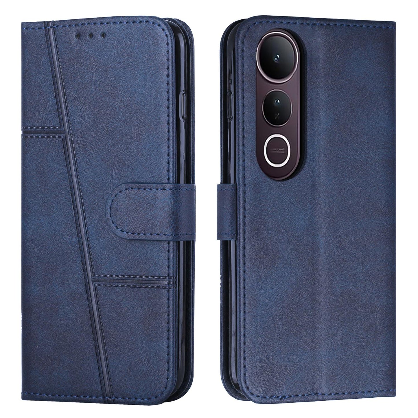 For vivo V50 Lite Stitching Calf Texture Buckle Leather Phone Case(Blue)