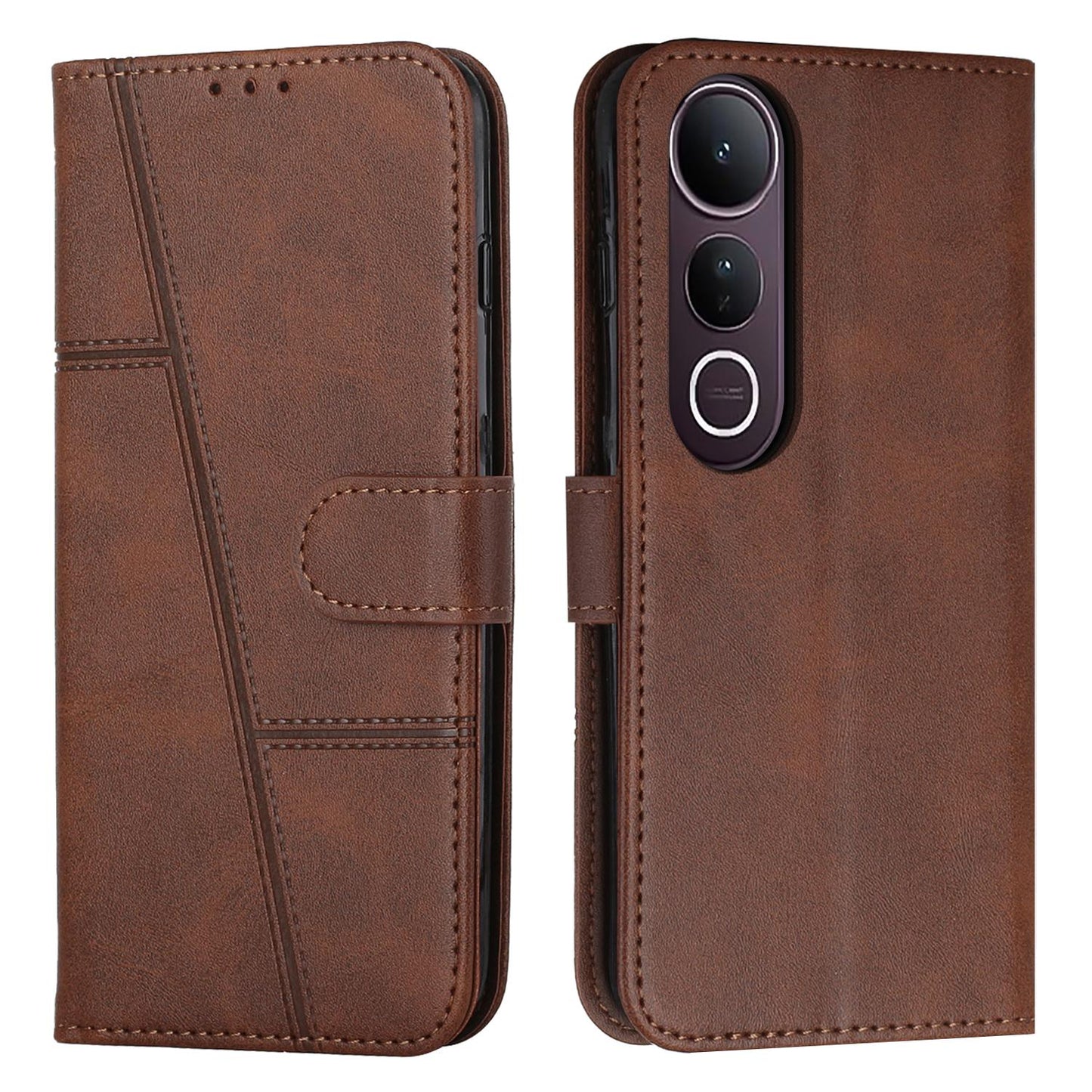 For vivo V50 Lite Stitching Calf Texture Buckle Leather Phone Case(Brown)