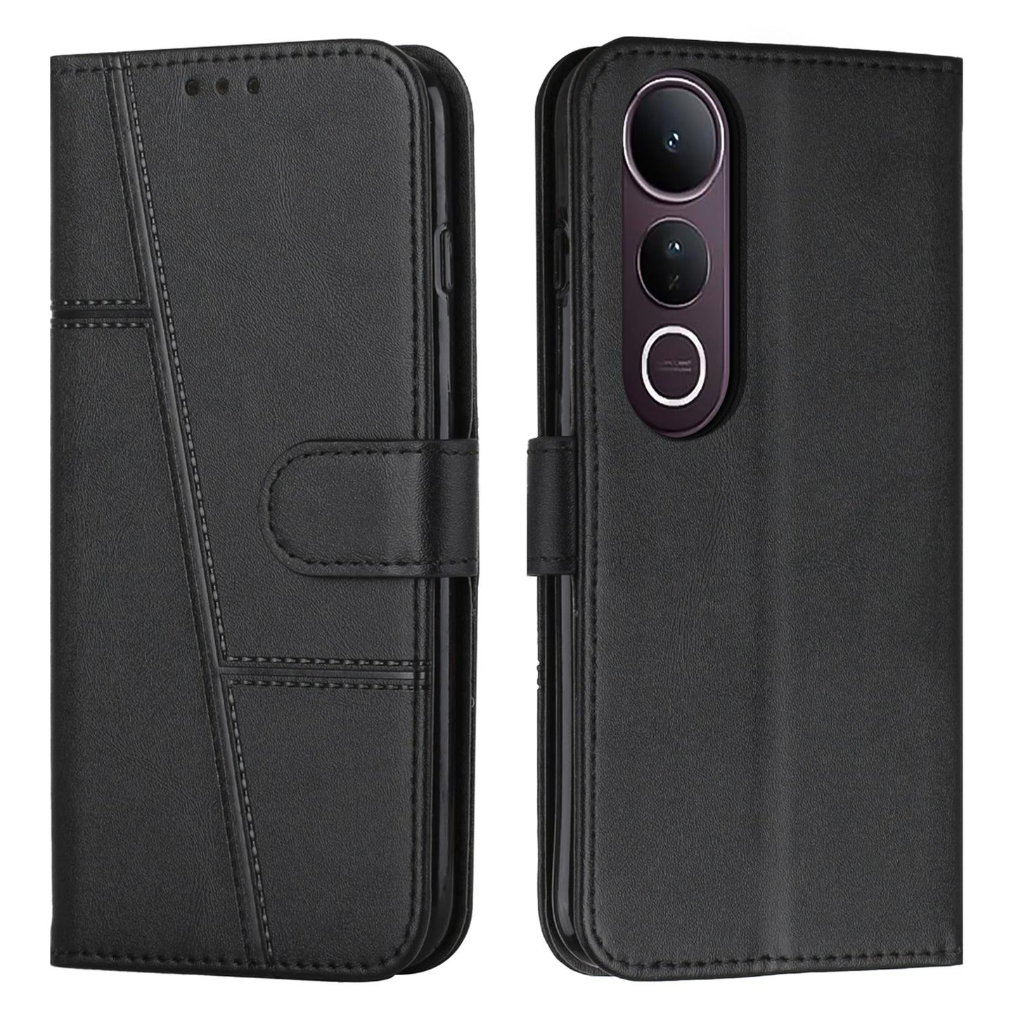 For vivo V50 Lite Stitching Calf Texture Buckle Leather Phone Case(Black)