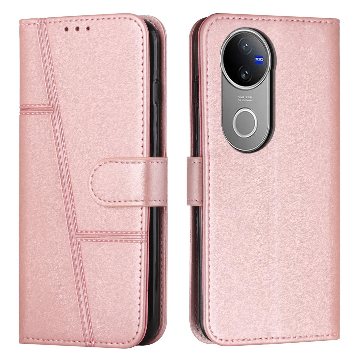 For vivo V50 5G Global Stitching Calf Texture Buckle Leather Phone Case(Pink)