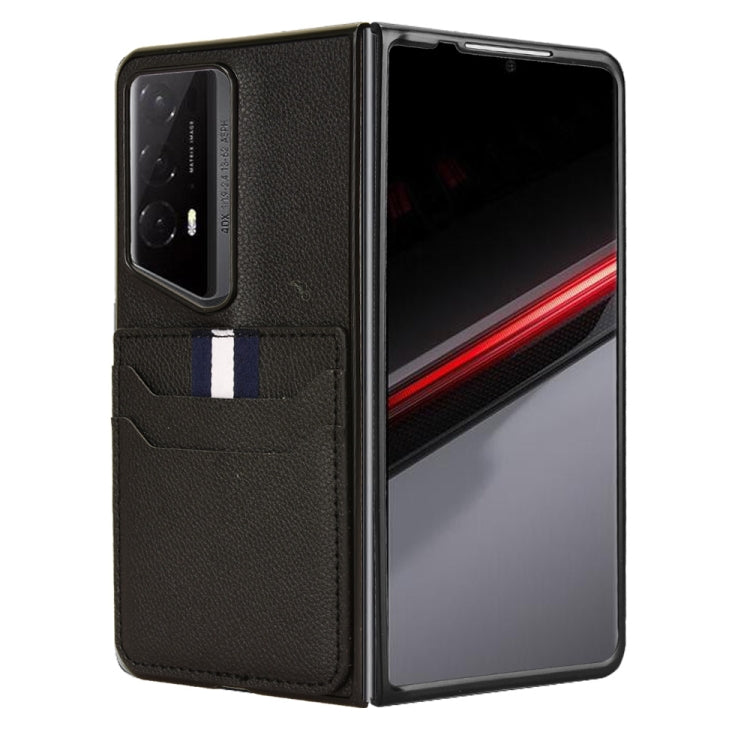 For Honor Magic V2 RSR Porsche Design Litchi Texture Card Slots Back Cover Phone Case(Black)