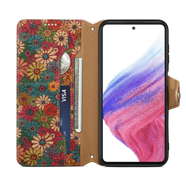 For Samsung Galaxy S24 5G Denior Flower Language Series Cork Fabric Oil Edge Leather Phone Case(Spring)
