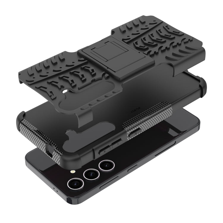 For Samsung Galaxy S24 5G Tire Texture TPU + PC Phone Case with Holder(Black)