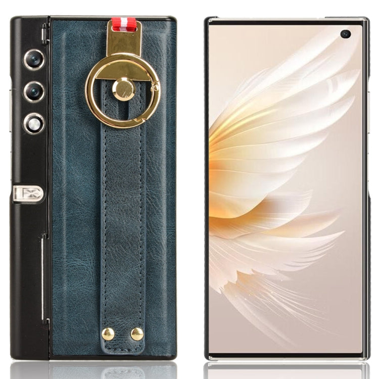 For Honor V Purse Wristband Leather Back Phone Case(Blue)