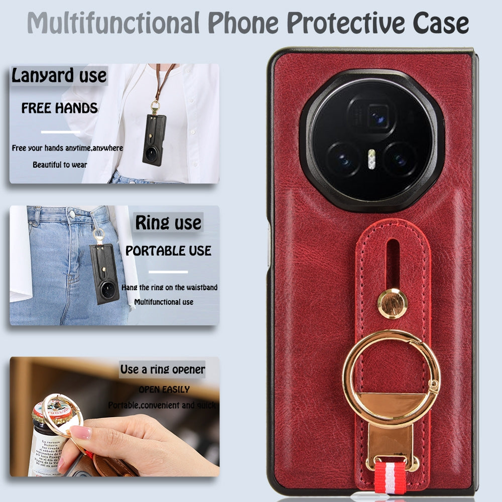 For Honor Magic V3 Wristband Leather Back Phone Case(Red)