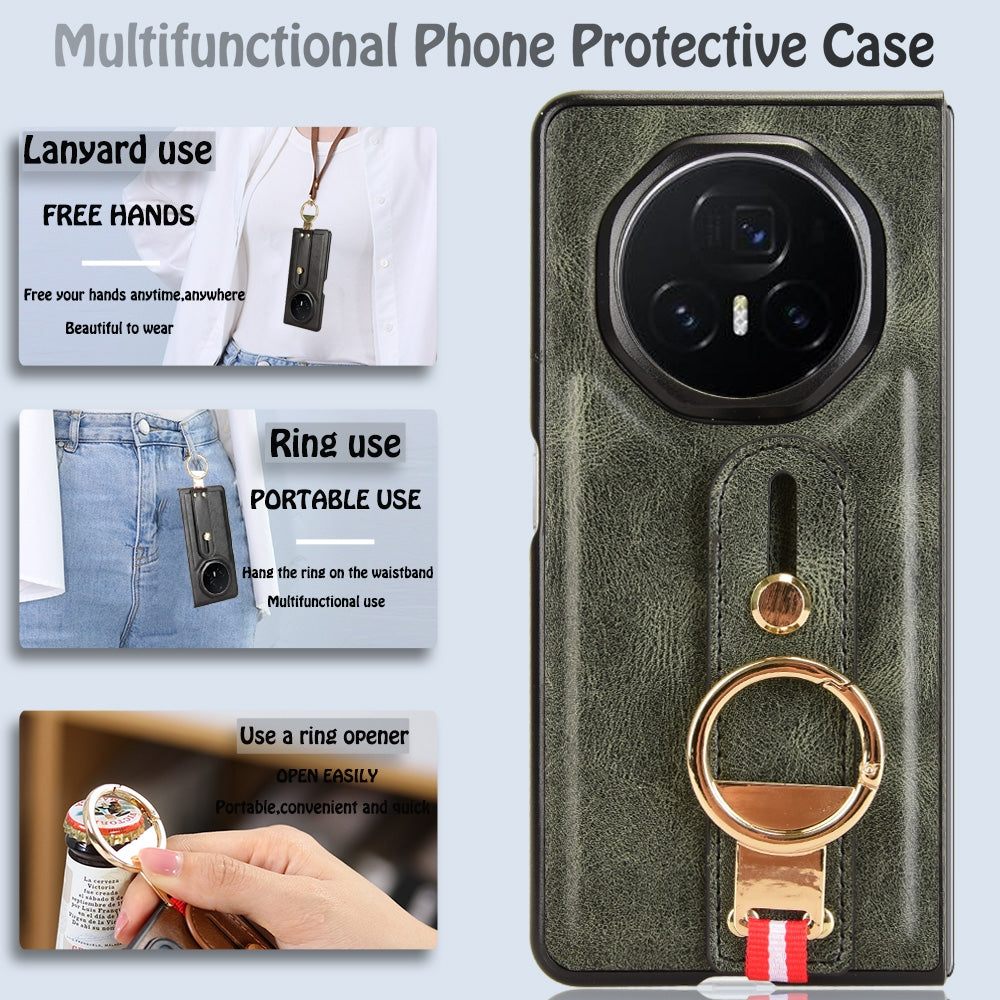 For Honor Magic V3 Wristband Leather Back Phone Case(Green)