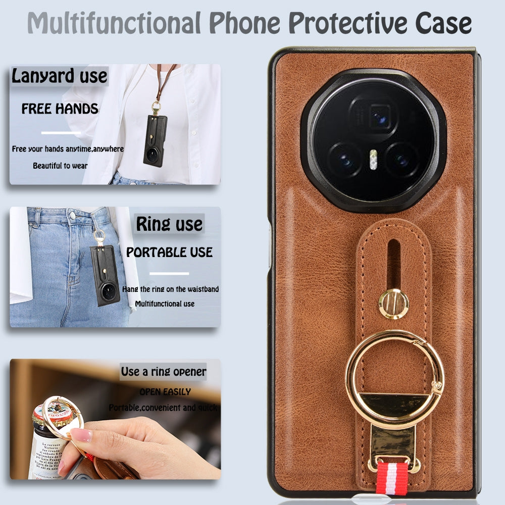 For Honor Magic V3 Wristband Leather Back Phone Case(Brown)