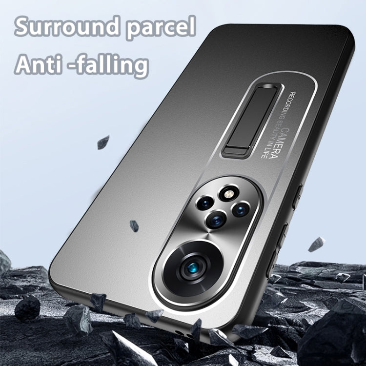For Honor 50 Pro Frosted Metal Hybrid TPU Holder Phone Case(Blue)