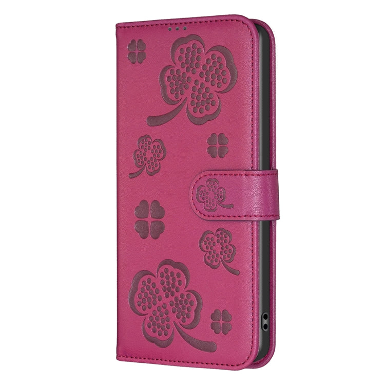 For Honor 200 Lite EU Version Four-leaf Embossed Leather Phone Case(Rose Red)
