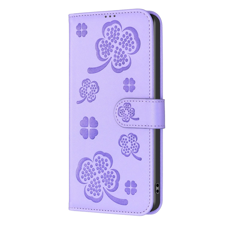 For Honor 200 Lite EU Version Four-leaf Embossed Leather Phone Case(Purple)