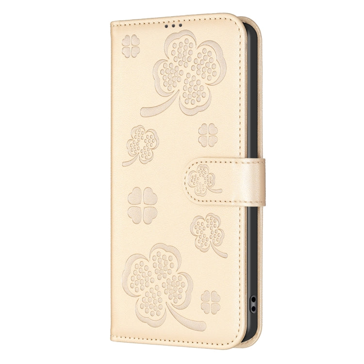 For Honor 200 Lite EU Version Four-leaf Embossed Leather Phone Case(Gold)