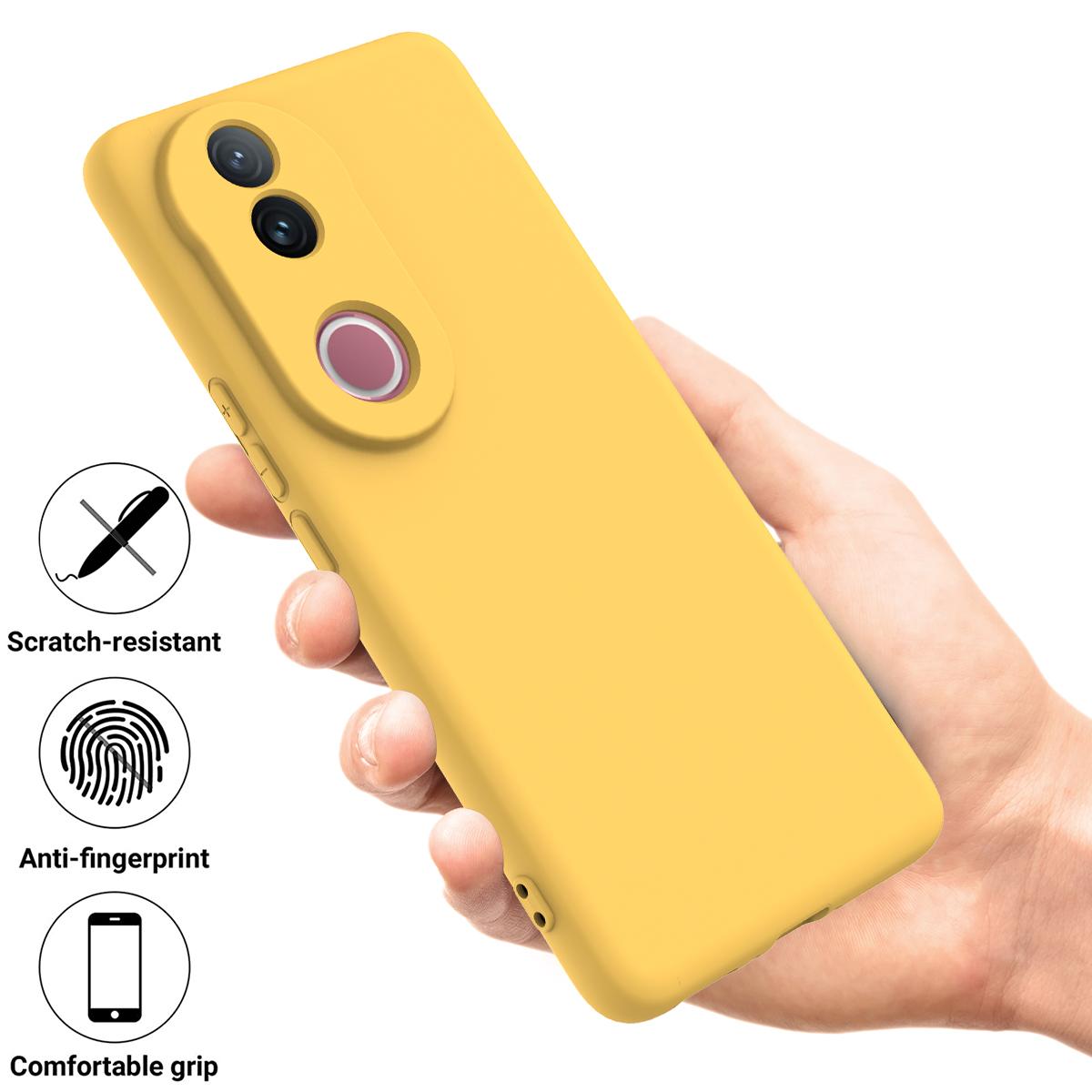 For vivo V50 5G Solid Color Liquid Silicone Dropproof Full Coverage Phone Case(Yellow)