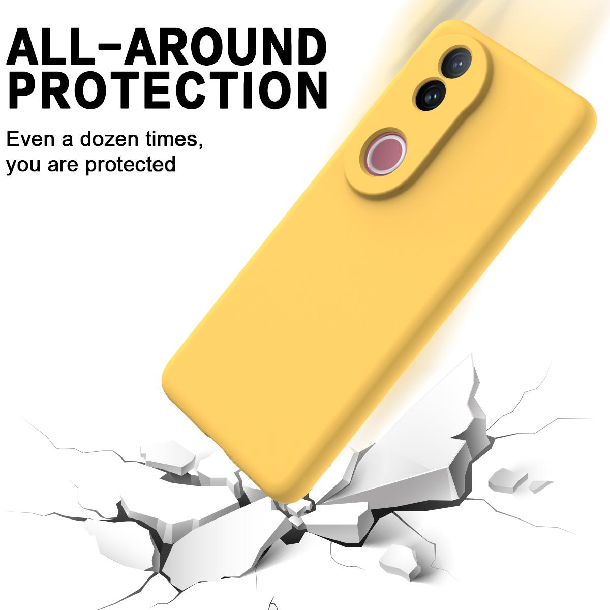 For vivo V50 5G Solid Color Liquid Silicone Dropproof Full Coverage Phone Case(Yellow)