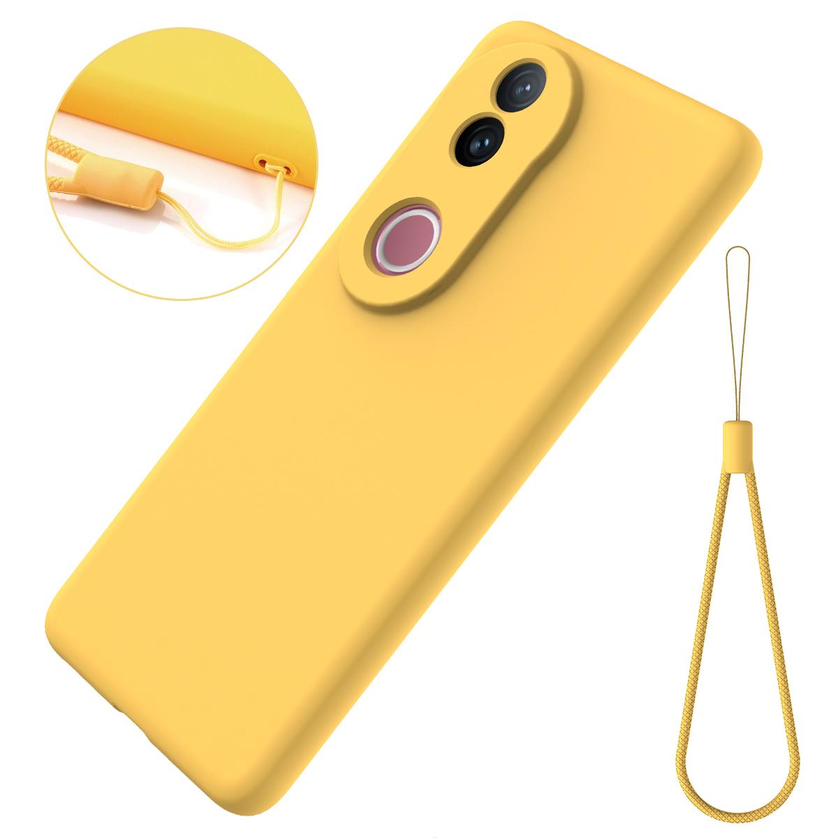 For vivo V50 5G Solid Color Liquid Silicone Dropproof Full Coverage Phone Case(Yellow)