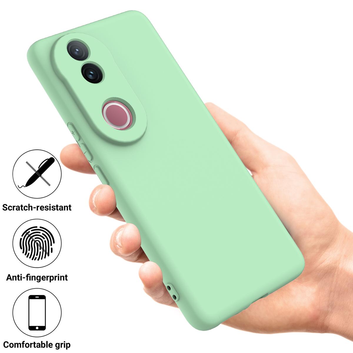 For vivo V50 5G Solid Color Liquid Silicone Dropproof Full Coverage Phone Case(Green)
