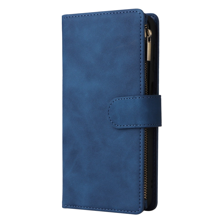 For Samsung Galaxy S24 5G Multifunctional Frosted Zipper Wallet Leather Phone Case(Blue)