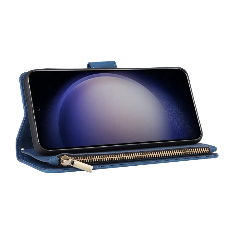 For Samsung Galaxy S24 5G Multifunctional Frosted Zipper Wallet Leather Phone Case(Blue)