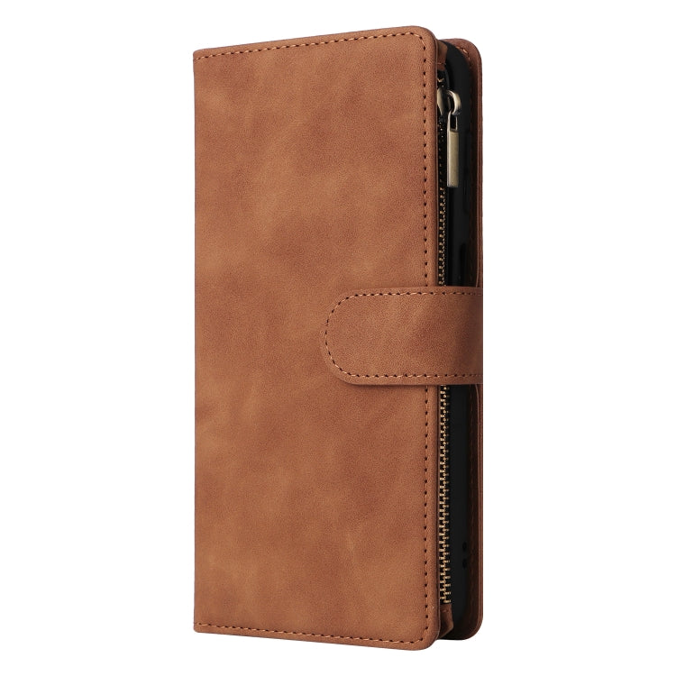 For Samsung Galaxy S24 5G Multifunctional Frosted Zipper Wallet Leather Phone Case(Brown)
