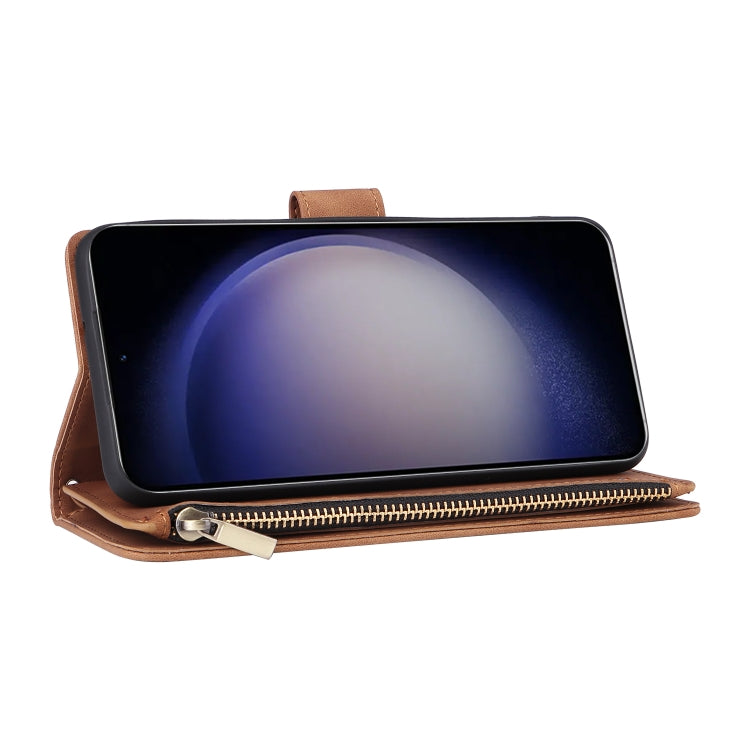 For Samsung Galaxy S24 5G Multifunctional Frosted Zipper Wallet Leather Phone Case(Brown)
