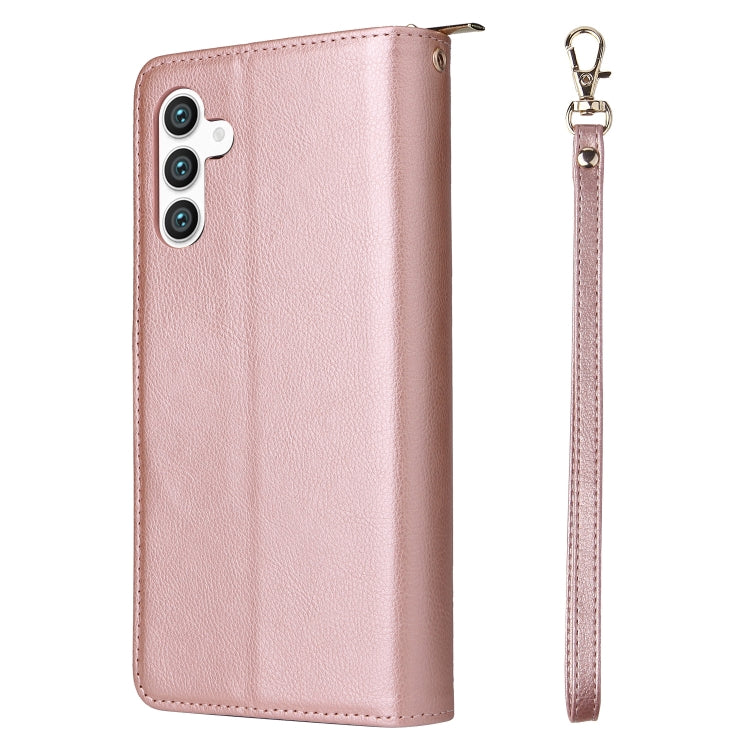 For Samsung Galaxy S24 5G 9-Card Slots Zipper Wallet Bag Leather Phone Case(Rose Gold)