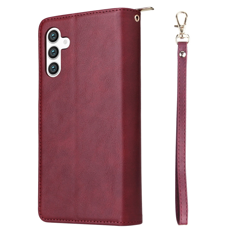For Samsung Galaxy S24 5G 9-Card Slots Zipper Wallet Bag Leather Phone Case(Wine Red)