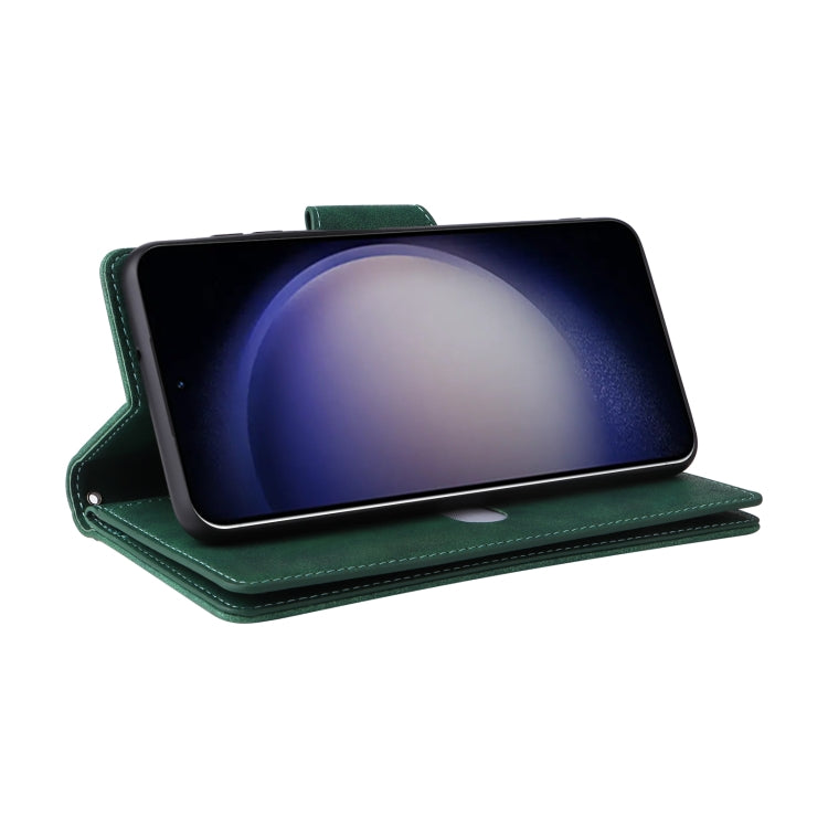 For Samsung Galaxy S24 5G Rivet Buckle 9 Cards 3-Fold Wallet Leather Phone Case(Green)