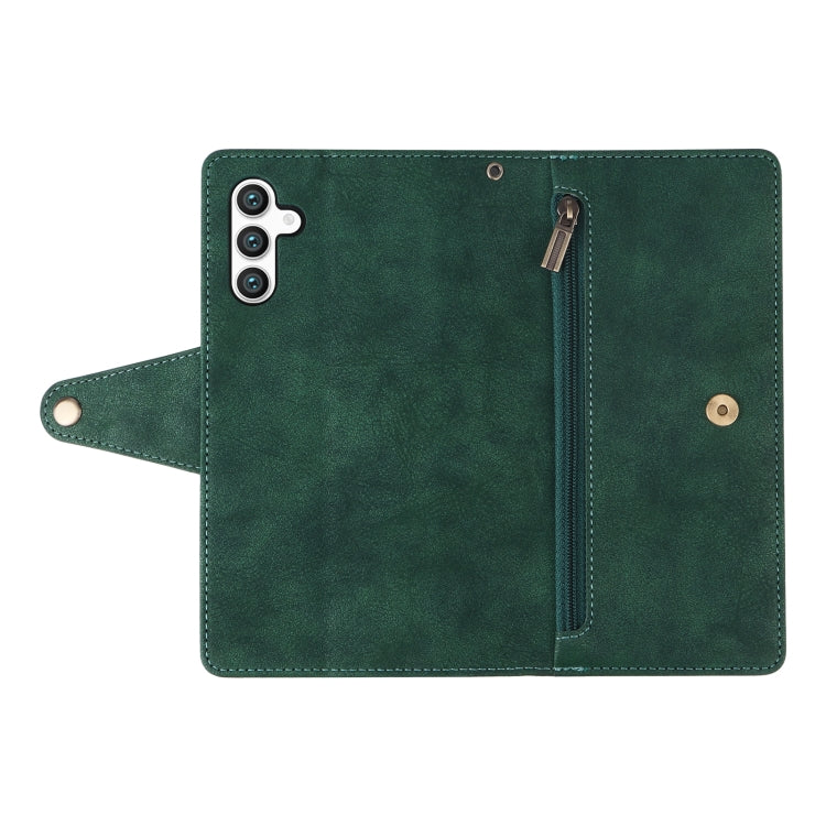 For Samsung Galaxy S24 5G Rivet Buckle 9 Cards 3-Fold Wallet Leather Phone Case(Green)