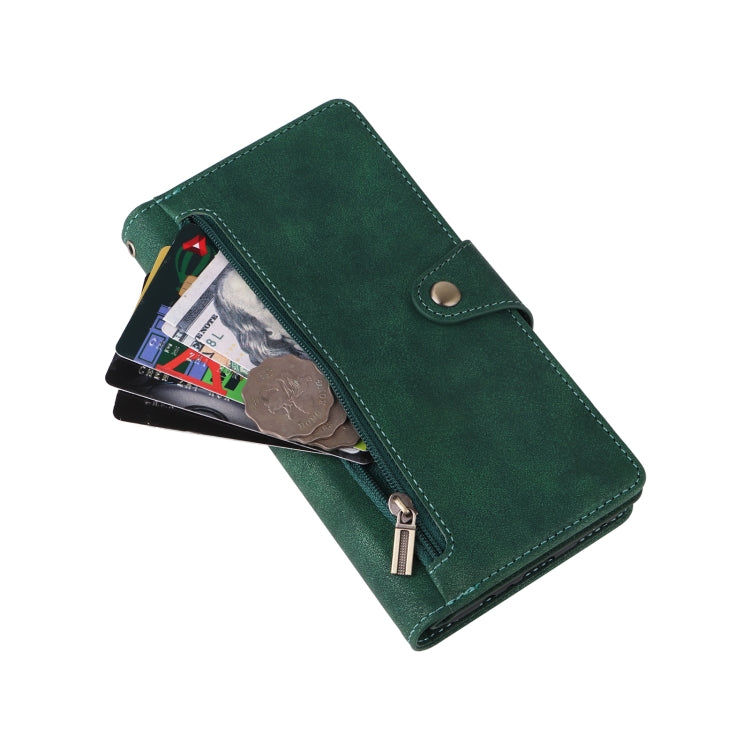 For Samsung Galaxy S24 5G Rivet Buckle 9 Cards 3-Fold Wallet Leather Phone Case(Green)
