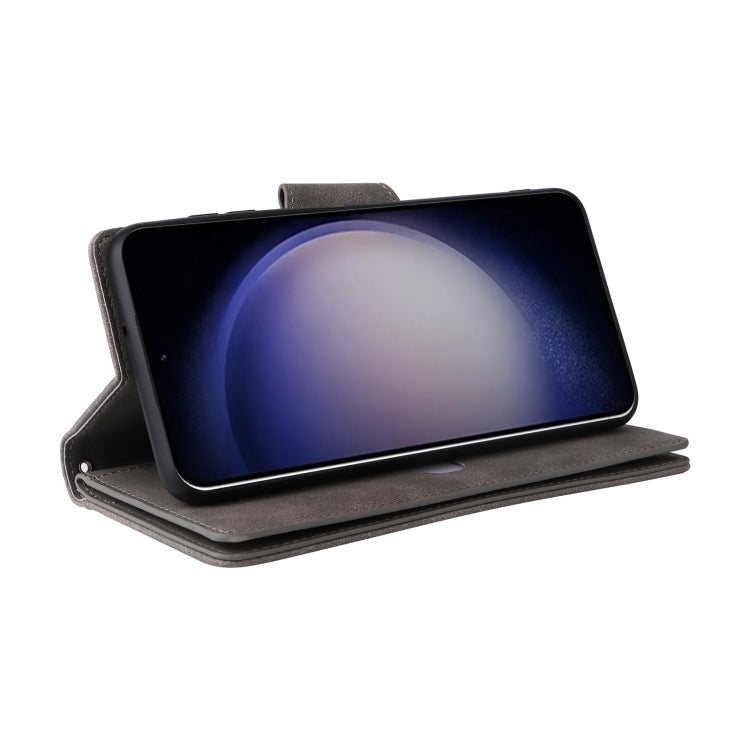 For Samsung Galaxy S24 5G Rivet Buckle 9 Cards 3-Fold Wallet Leather Phone Case(Grey)