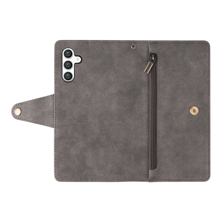 For Samsung Galaxy S24 5G Rivet Buckle 9 Cards 3-Fold Wallet Leather Phone Case(Grey)