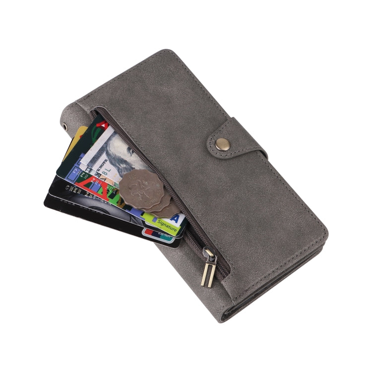 For Samsung Galaxy S24 5G Rivet Buckle 9 Cards 3-Fold Wallet Leather Phone Case(Grey)