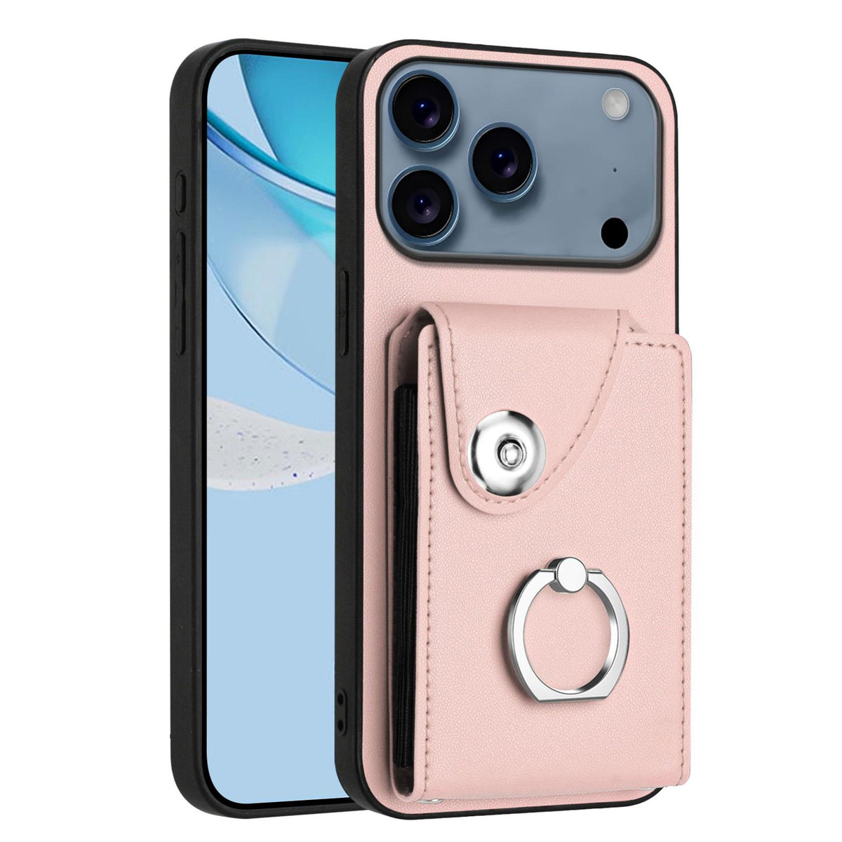 Compatible with iPhone 18 Pro Max & 17 Pro Max Organ Card Bag Ring Holder Phone Case - Pink