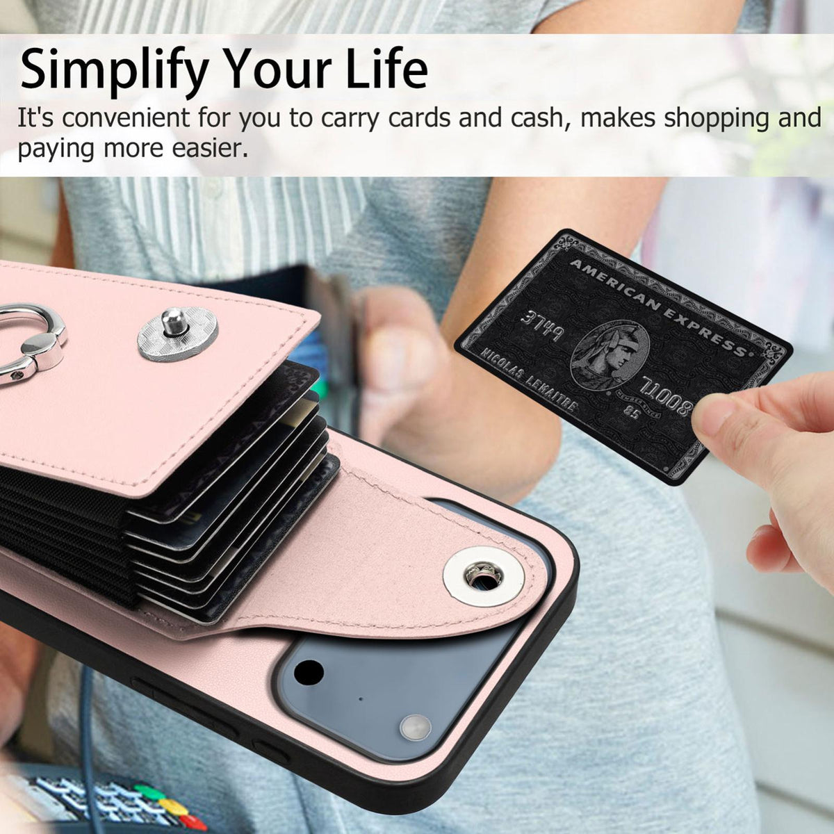 Compatible with iPhone 18 Pro Max & 17 Pro Max Organ Card Bag Ring Holder Phone Case - Pink