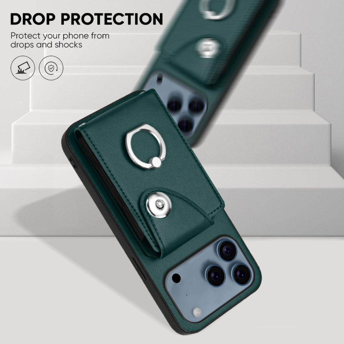 Compatible with iPhone 18 Pro Max & 17 Pro Max Organ Card Bag Ring Holder Phone Case - Green