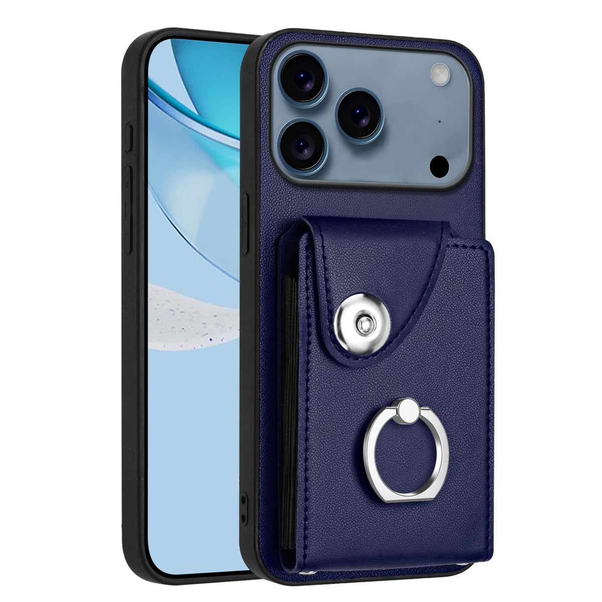 Compatible with iPhone 18 Pro & 17 Pro Organ Card Bag Ring Holder Phone Case - Blue