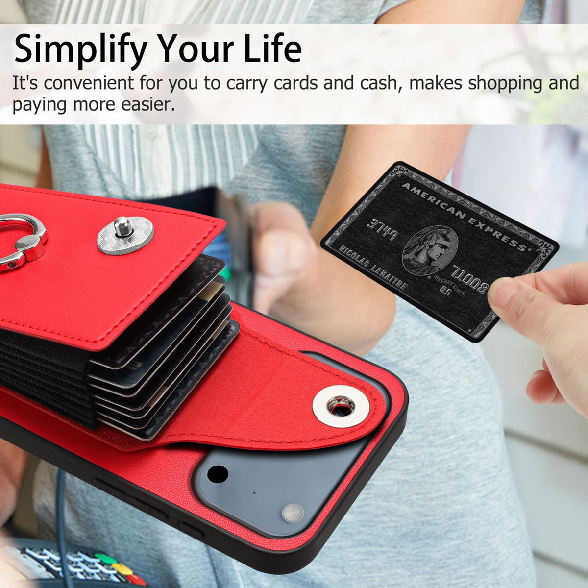 Compatible with iPhone 18 Pro & 17 Pro Organ Card Bag Ring Holder Phone Case - Red