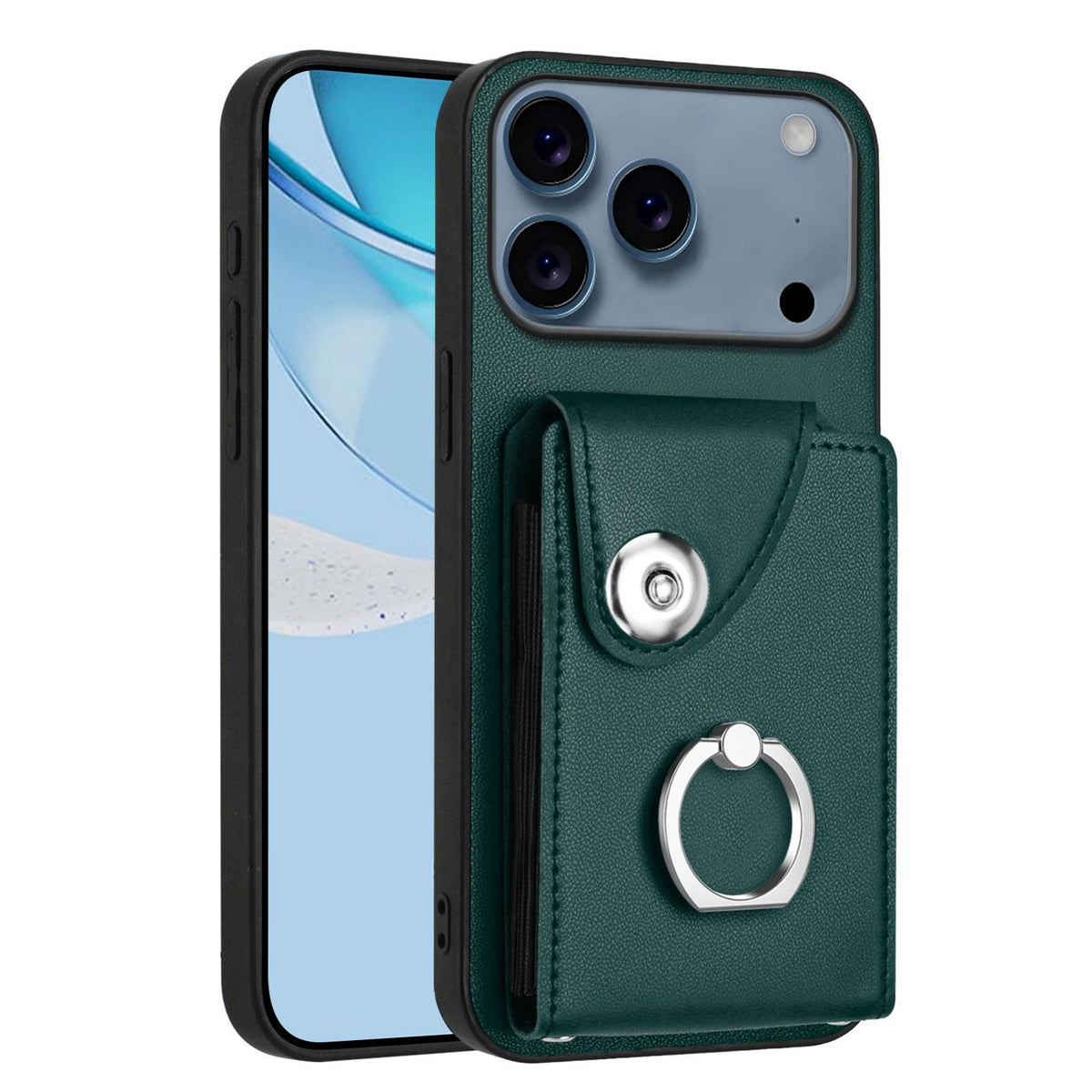 Compatible with iPhone 18 Pro & 17 Pro Organ Card Bag Ring Holder Phone Case - Green
